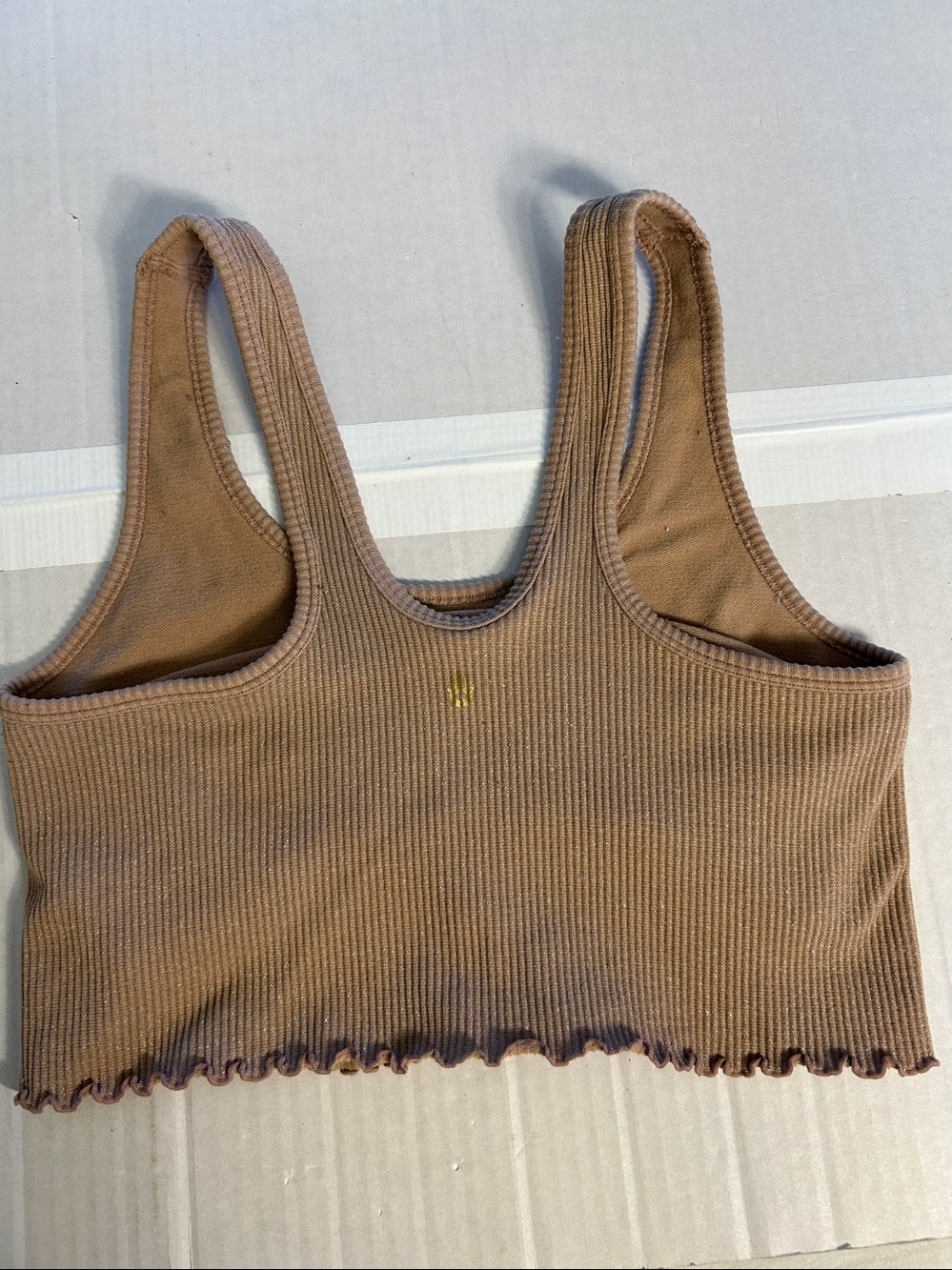 Spiritual Gangster Womens Tan Metallic Ribbed Cropped Lettuce Edge Tank. Sz M - Picture 7 of 11